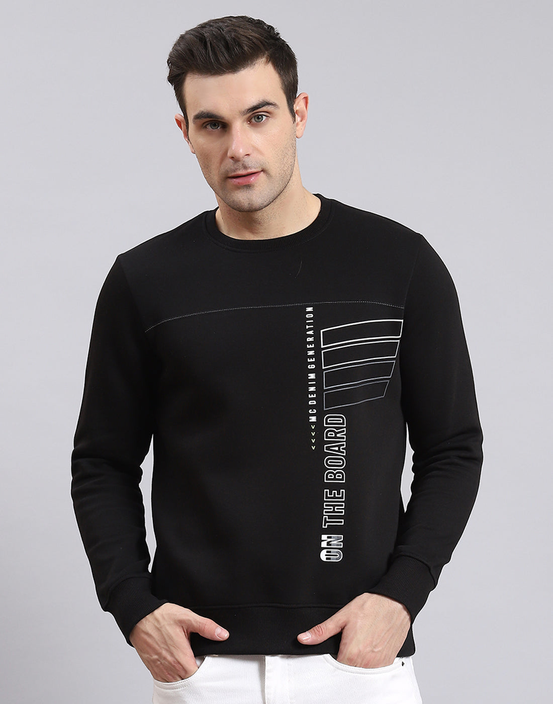 Men Black Printed Round Neck Full Sleeve Sweatshirt