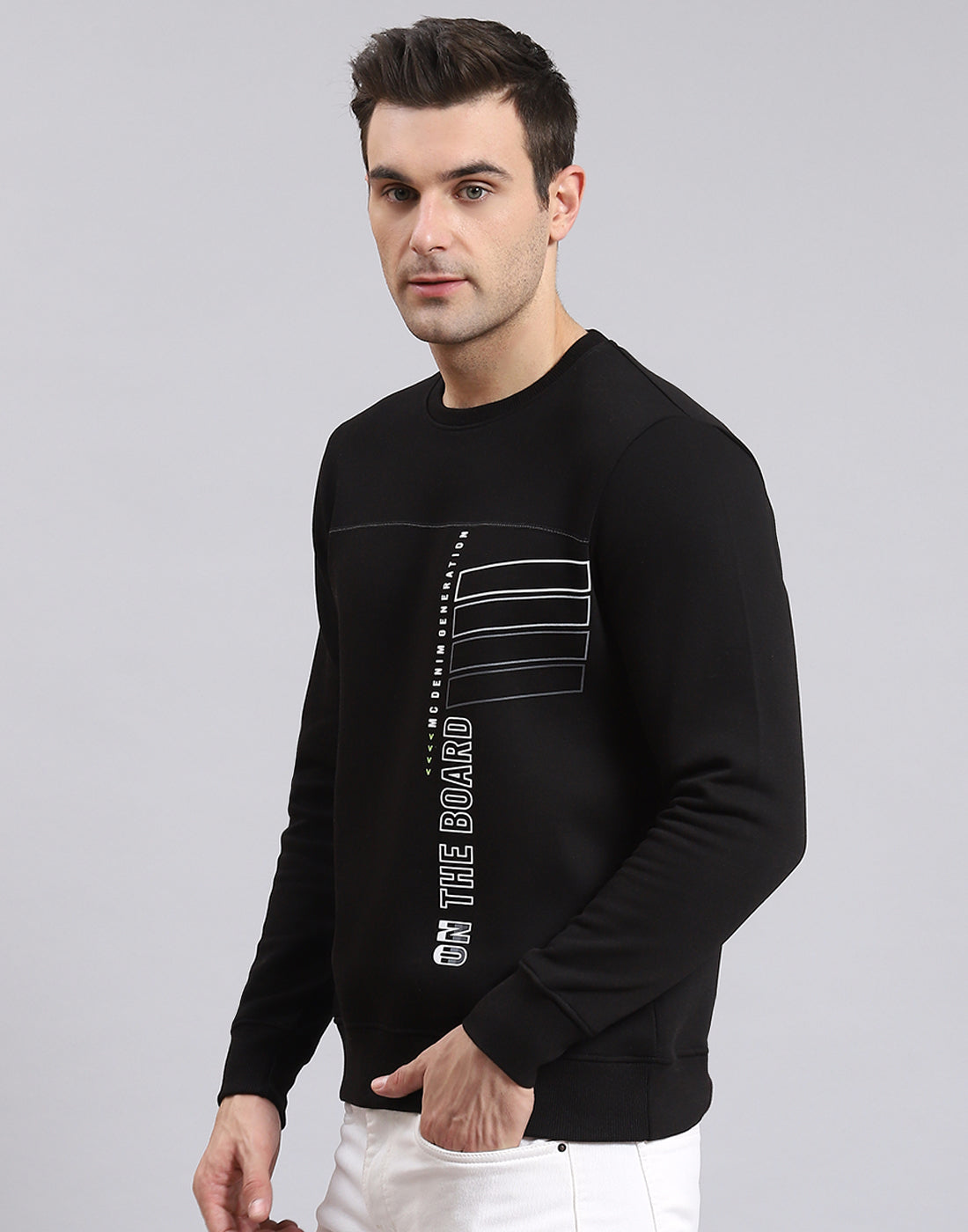 Men Black Printed Round Neck Full Sleeve Sweatshirt