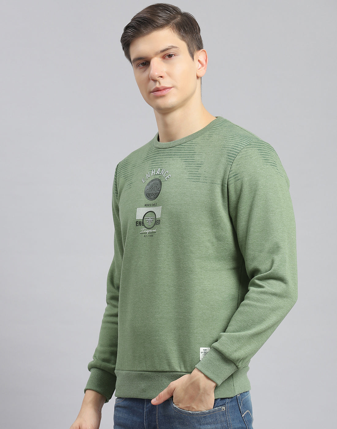 Men Green Printed Round Neck Full Sleeve Sweatshirt