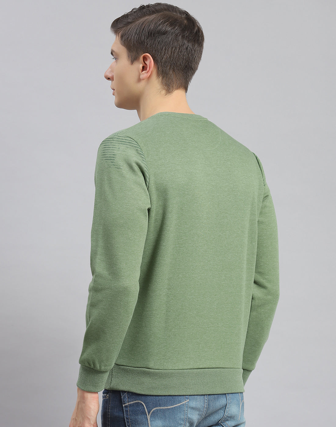 Men Green Printed Round Neck Full Sleeve Sweatshirt