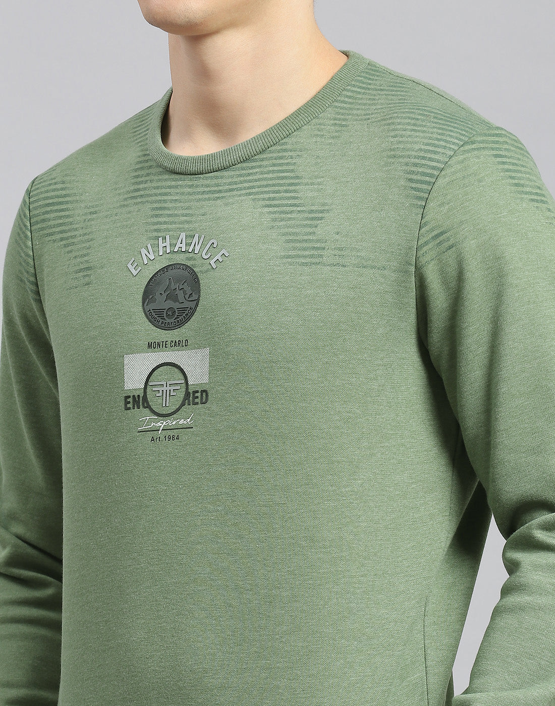 Men Green Printed Round Neck Full Sleeve Sweatshirt