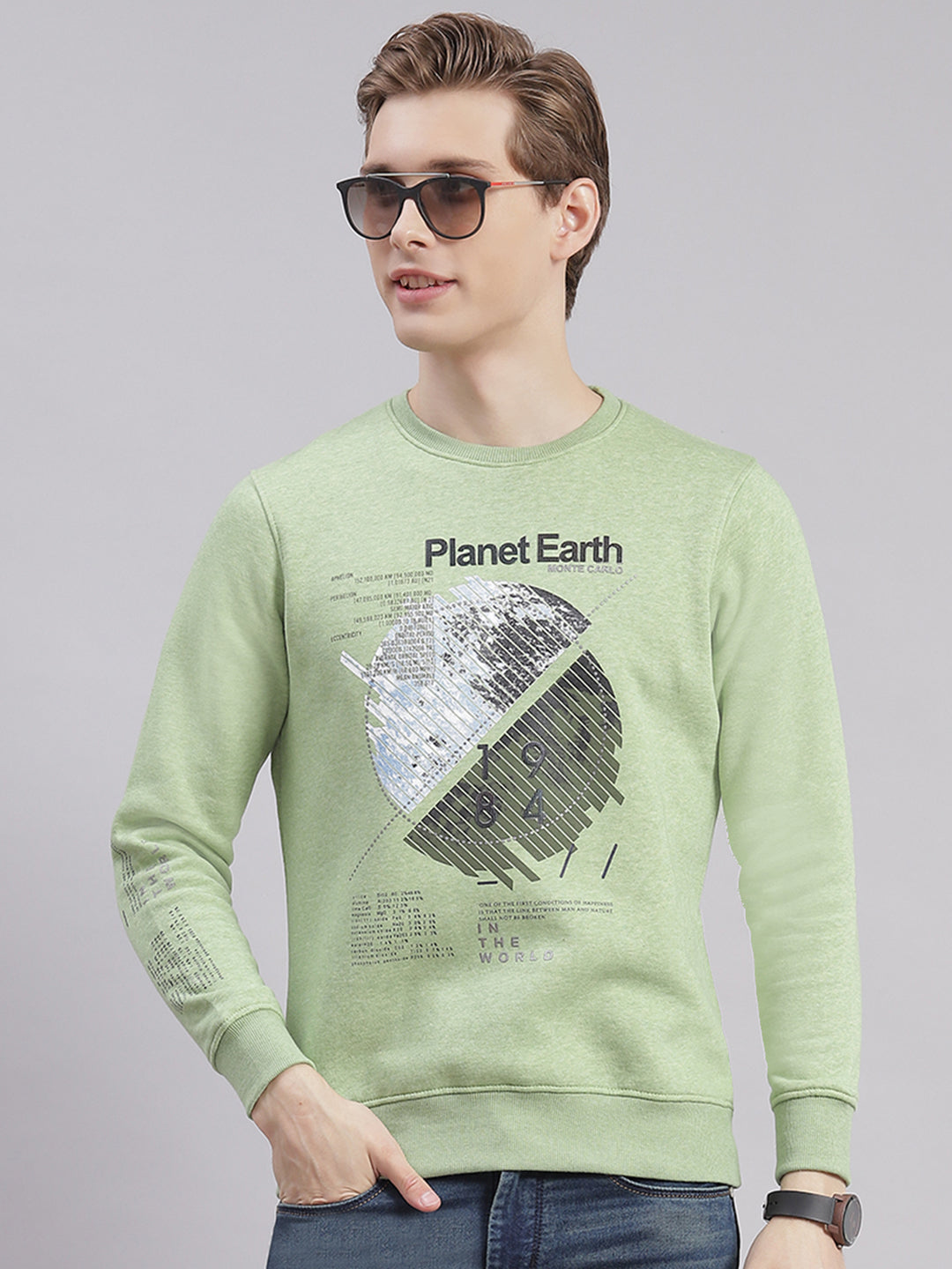 Men Green Printed Round Neck Full Sleeve Sweatshirts