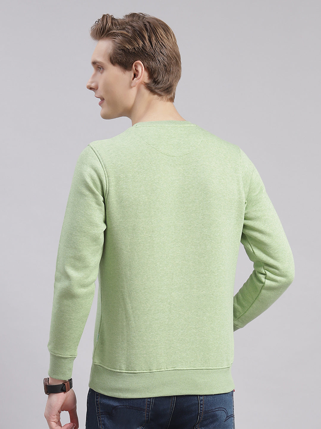 Men Green Printed Round Neck Full Sleeve Sweatshirts