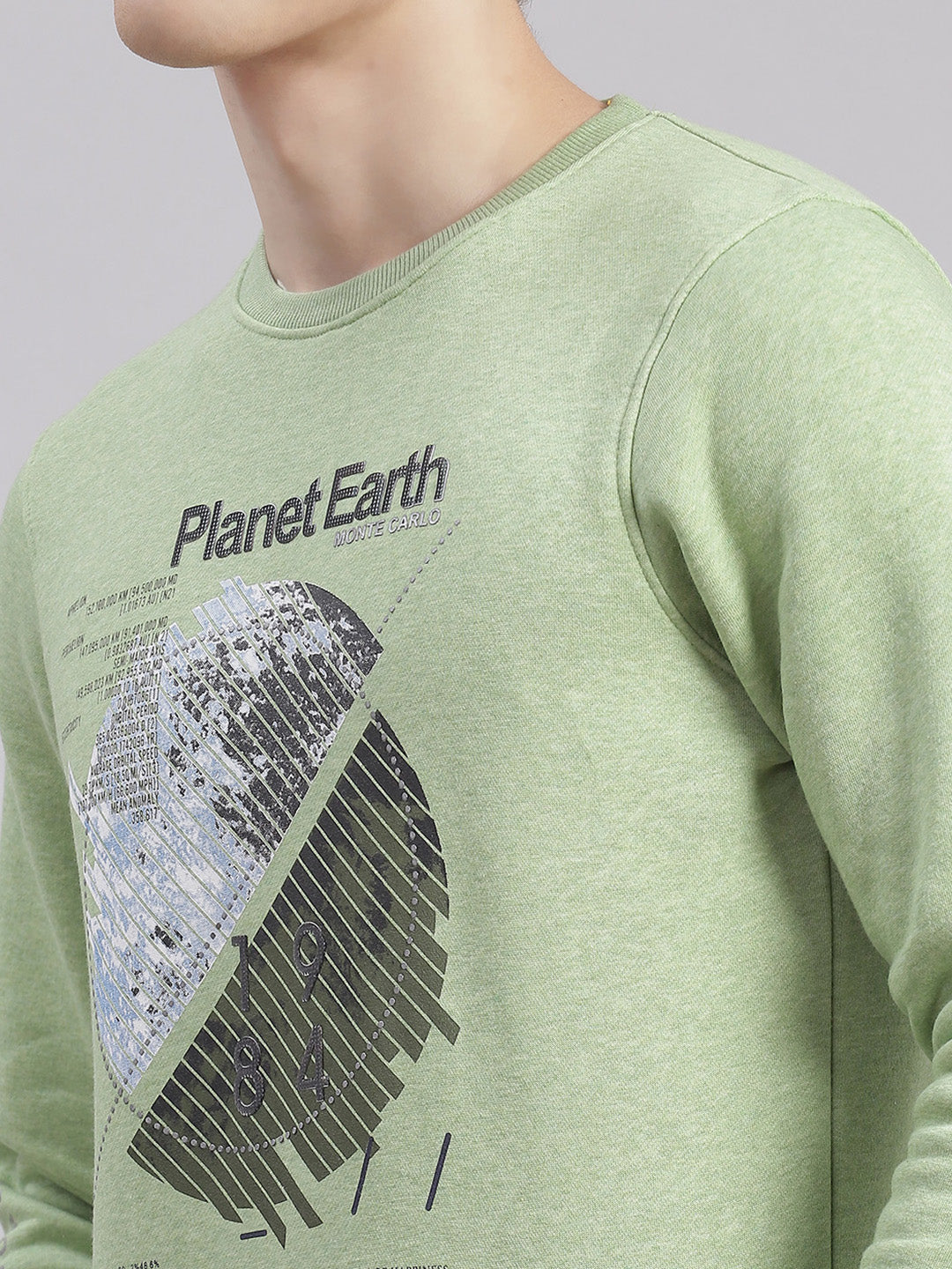 Men Green Printed Round Neck Full Sleeve Sweatshirts