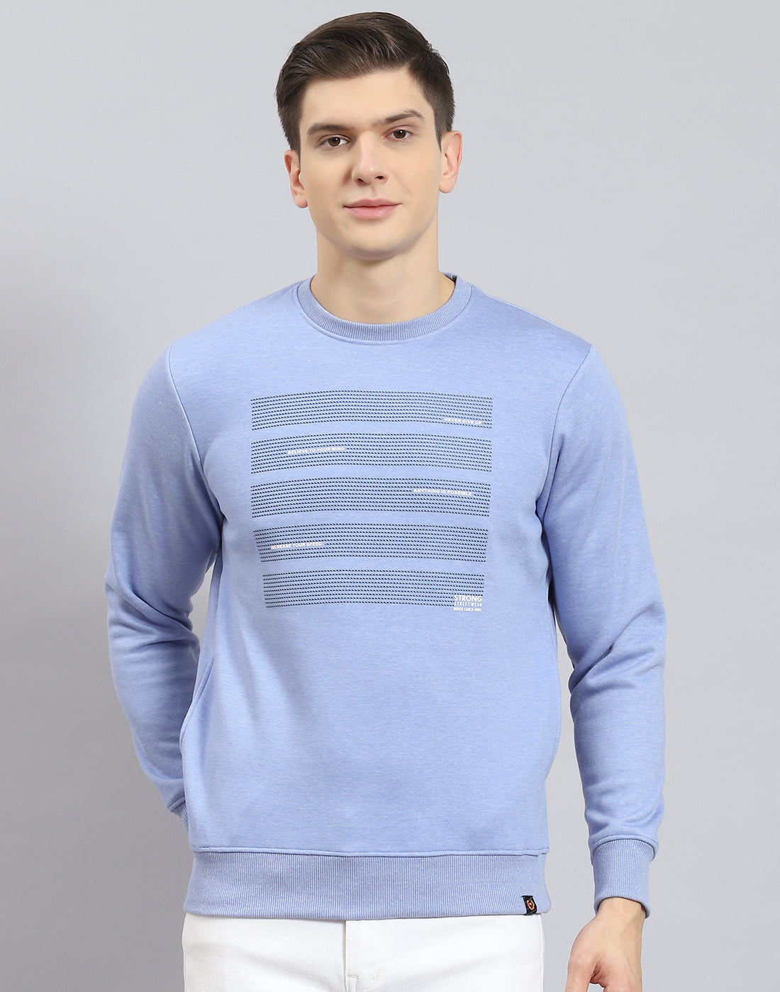 Men Blue Printed Round Neck Full Sleeve Sweatshirt