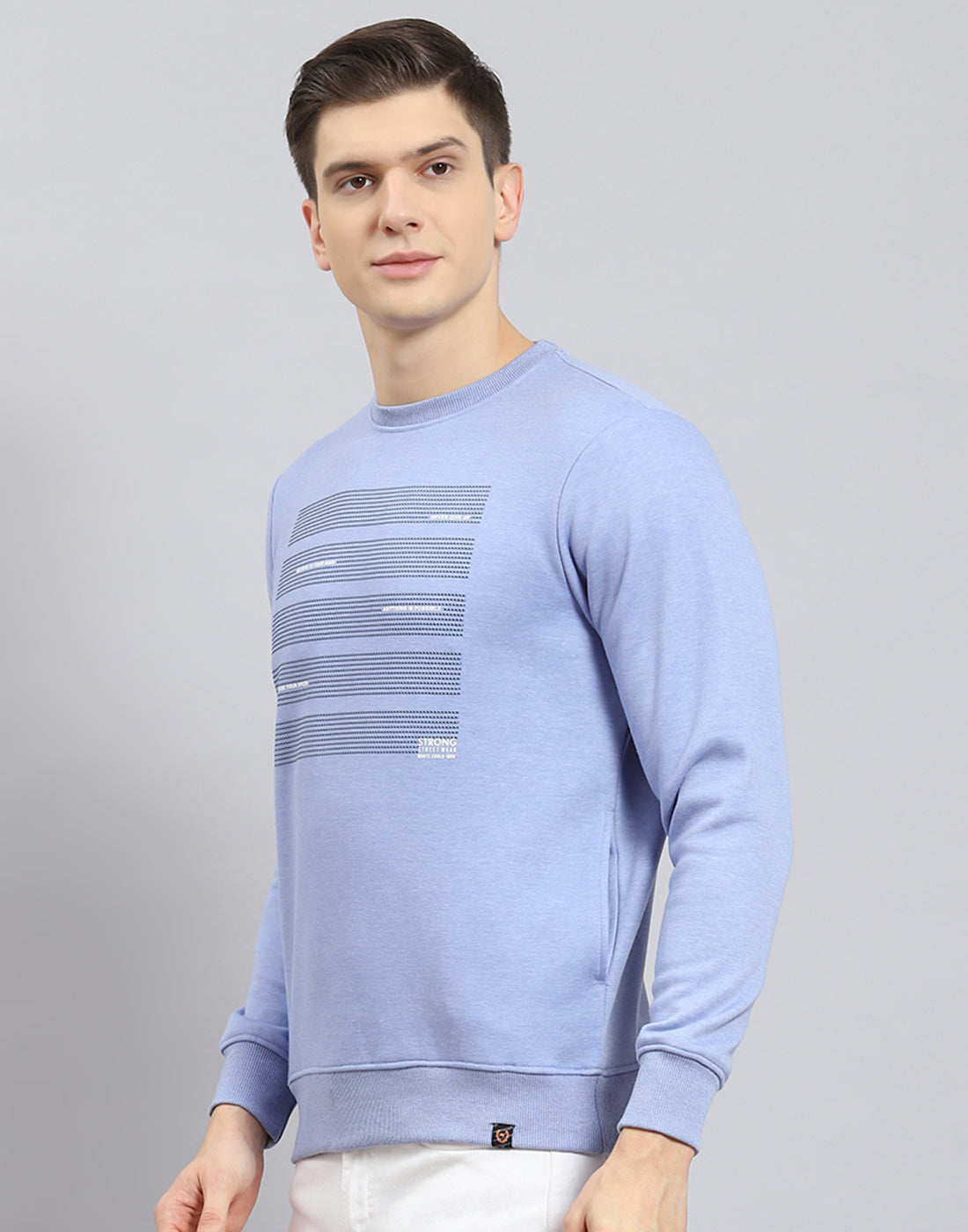 Men Blue Printed Round Neck Full Sleeve Sweatshirt