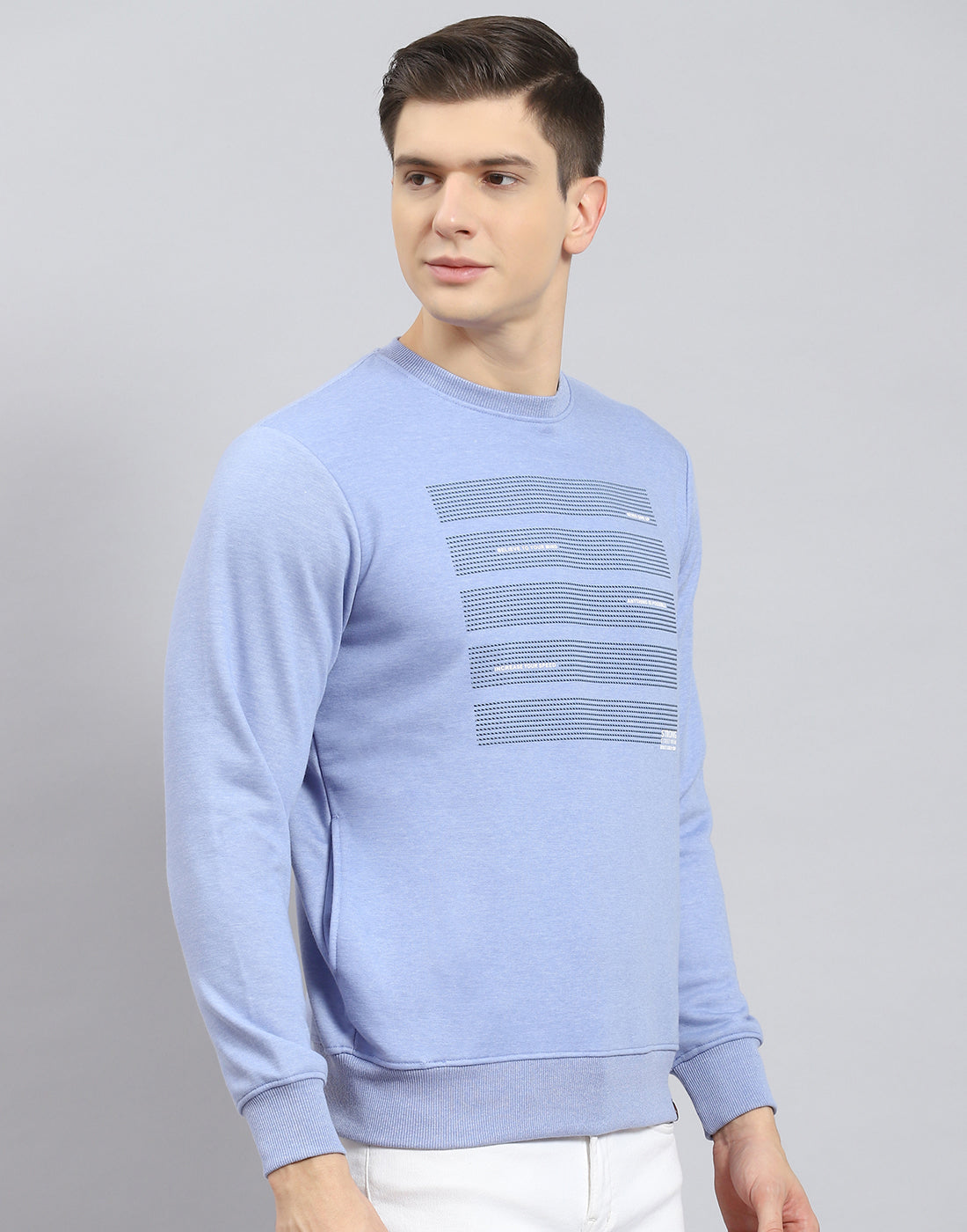 Men Blue Printed Round Neck Full Sleeve Sweatshirt