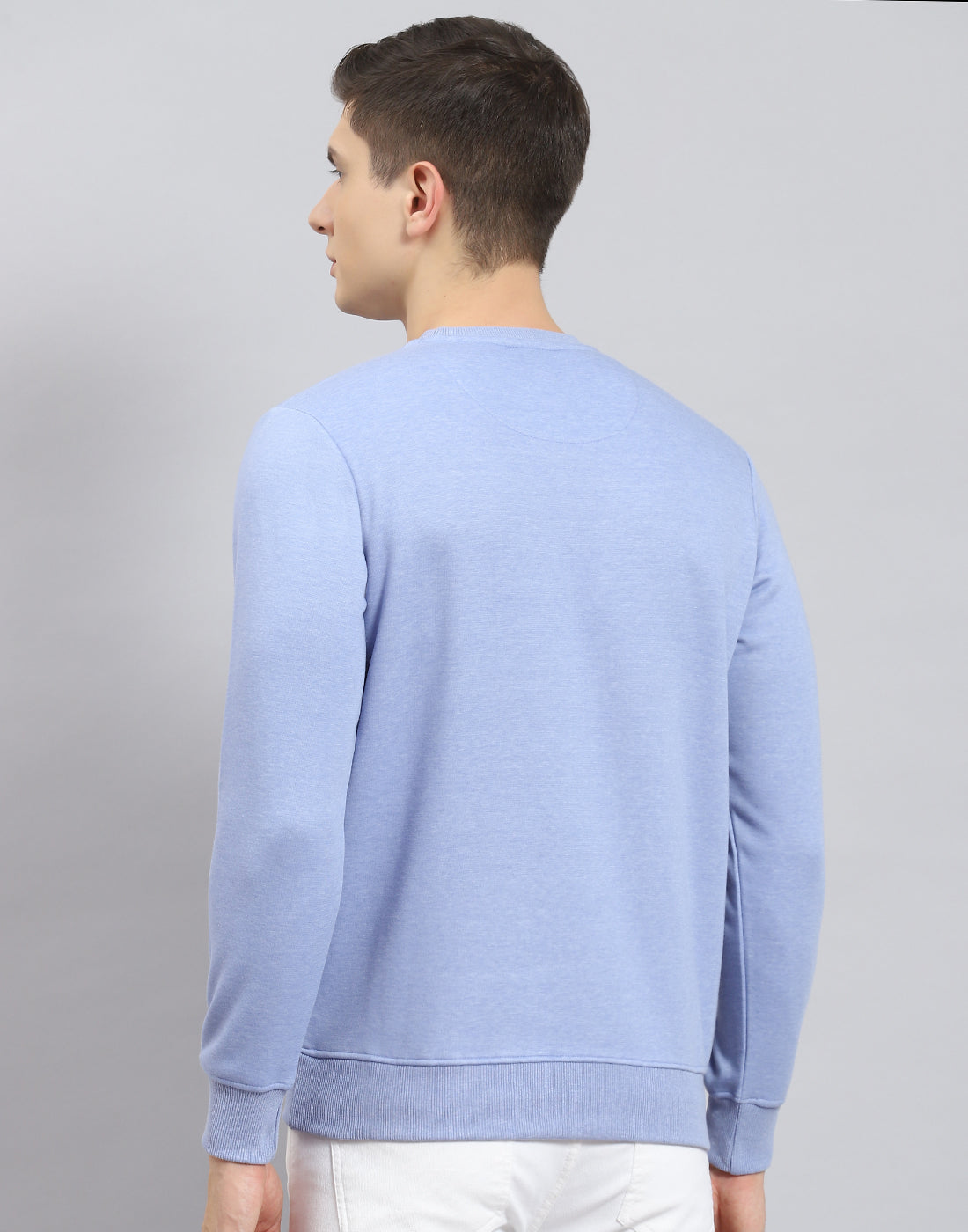 Men Blue Printed Round Neck Full Sleeve Sweatshirt