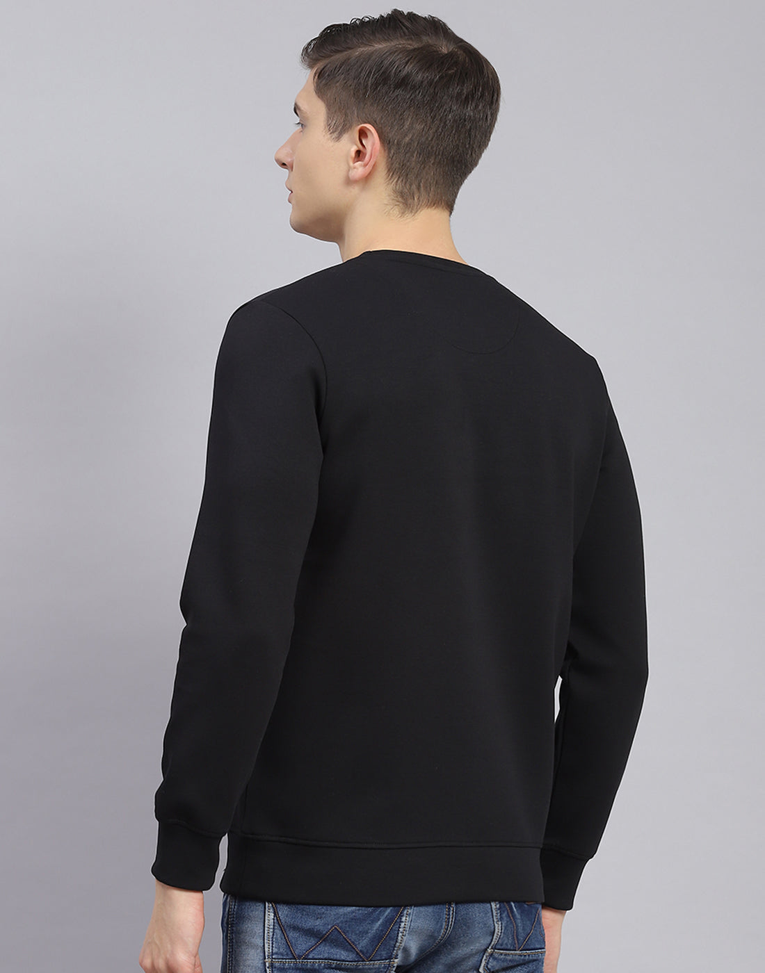 Men Black Printed Round Neck Full Sleeve Sweatshirt