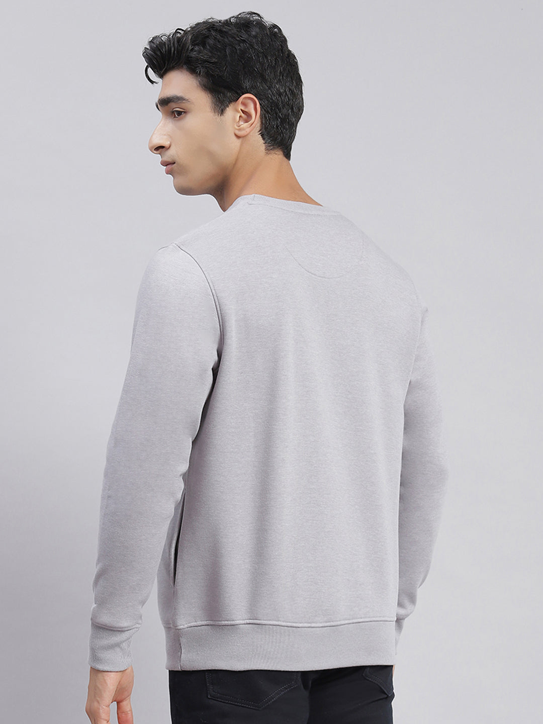 Men Grey Printed Round Neck Full Sleeve Sweatshirts