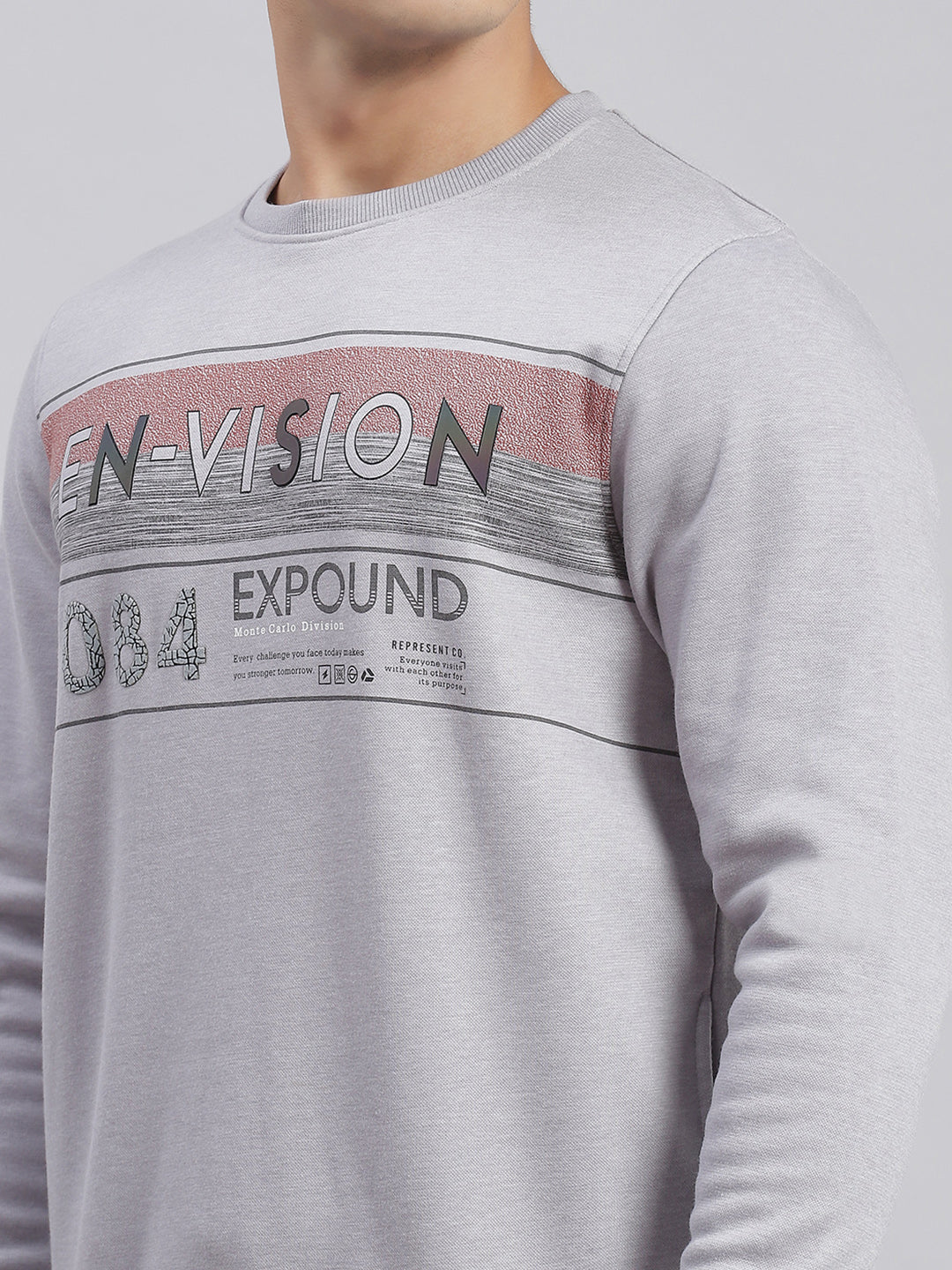 Men Grey Printed Round Neck Full Sleeve Sweatshirts