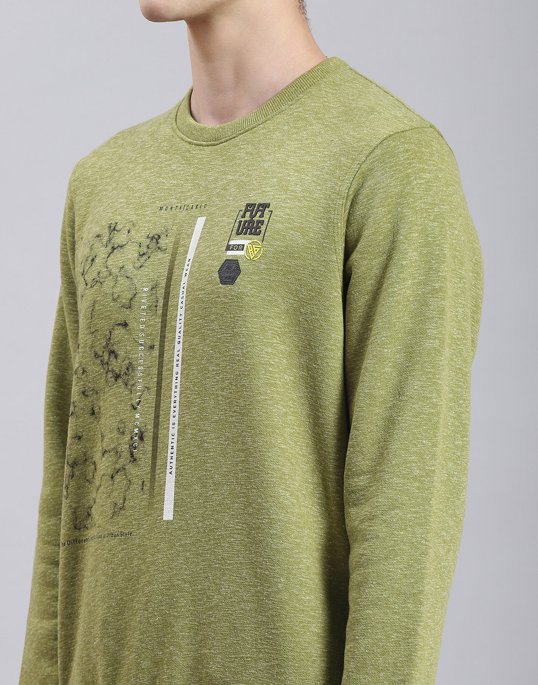 Men Green Printed Round Neck Full Sleeve Sweatshirt