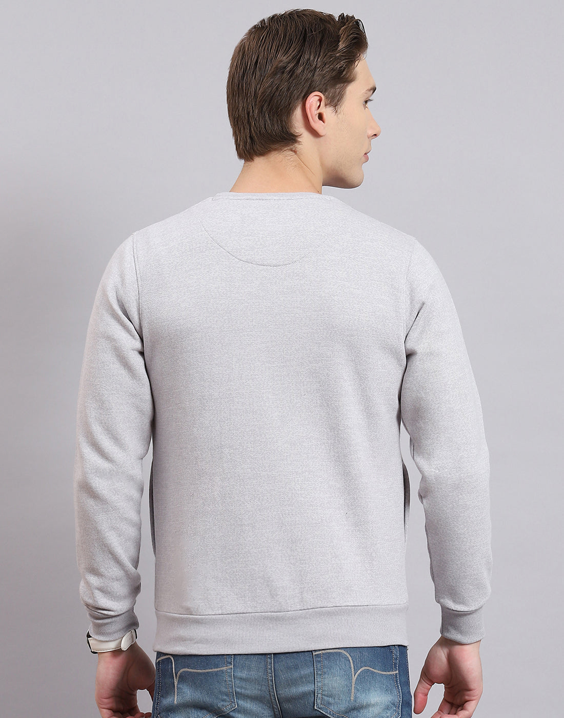 Men Grey Printed Round Neck Full Sleeve Sweatshirt