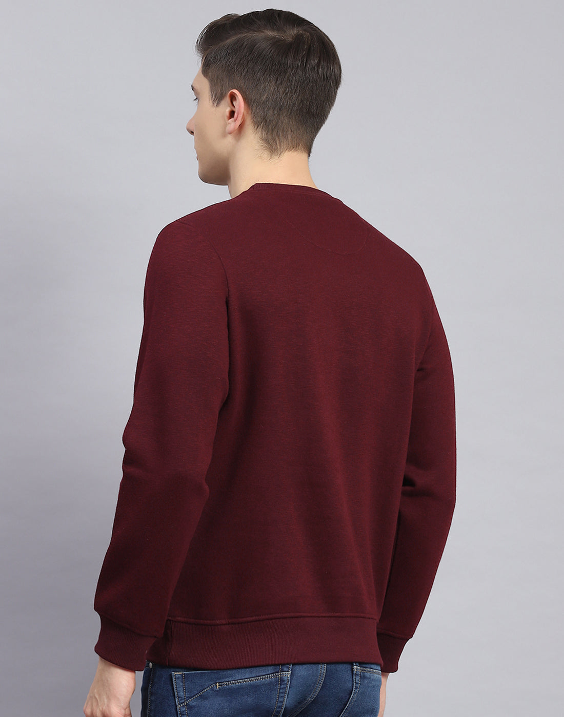 Men Maroon Printed Round Neck Full Sleeve Sweatshirt