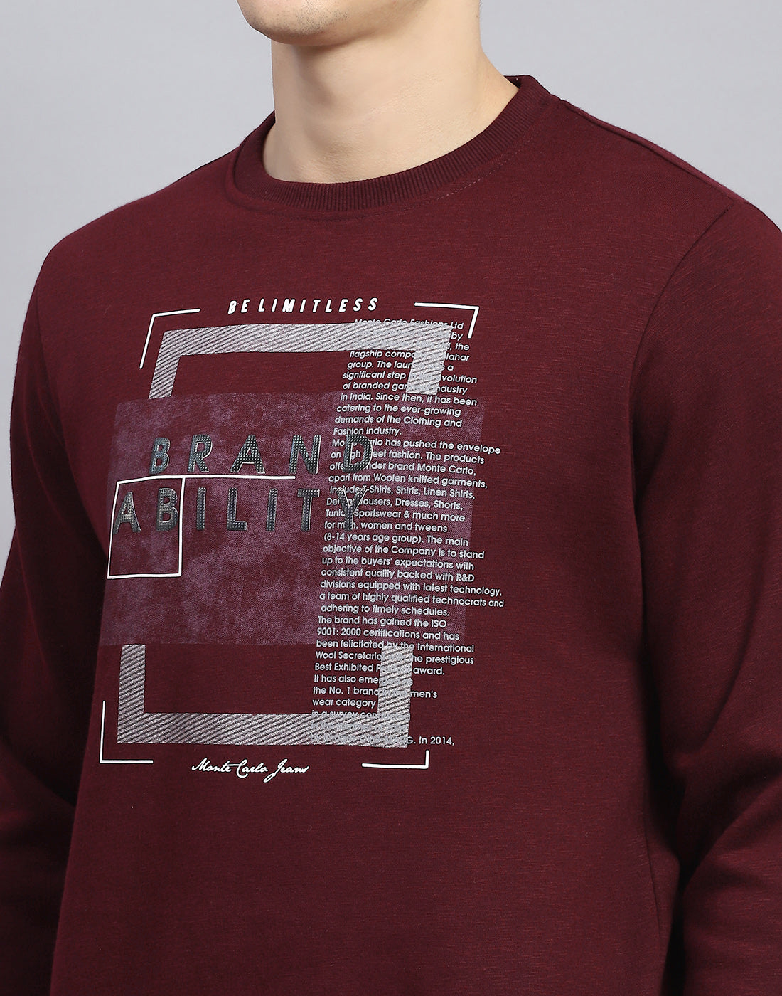 Men Maroon Printed Round Neck Full Sleeve Sweatshirt