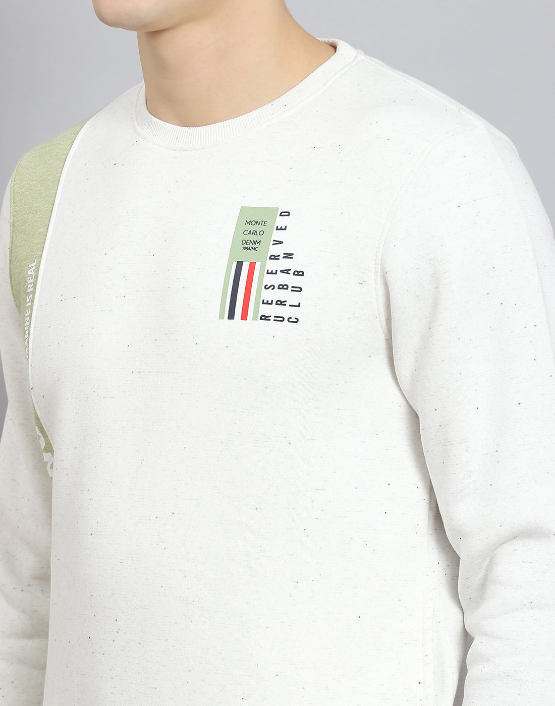 Men White Printed Round Neck Full Sleeve Sweatshirt