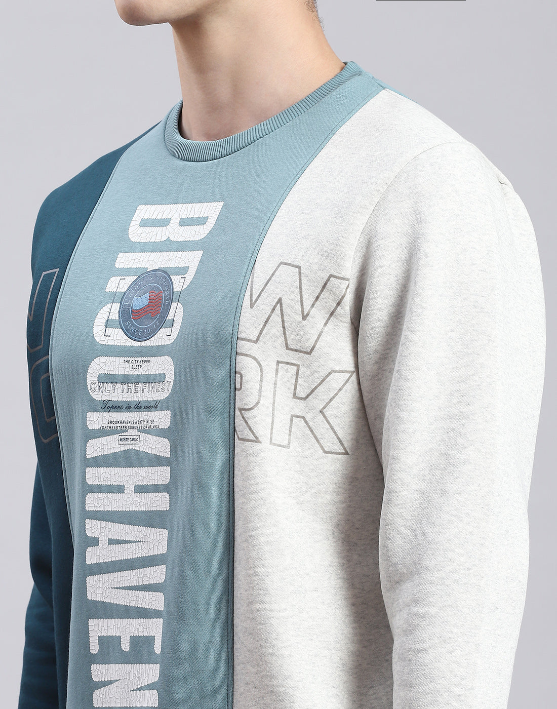 Men Blue Printed Round Neck Full Sleeve Sweatshirt