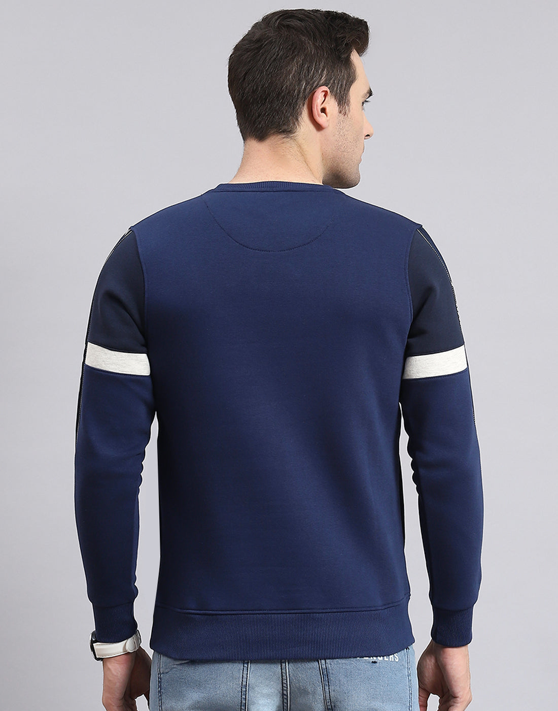 Men Navy Blue Printed Round Neck Full Sleeve Sweatshirt