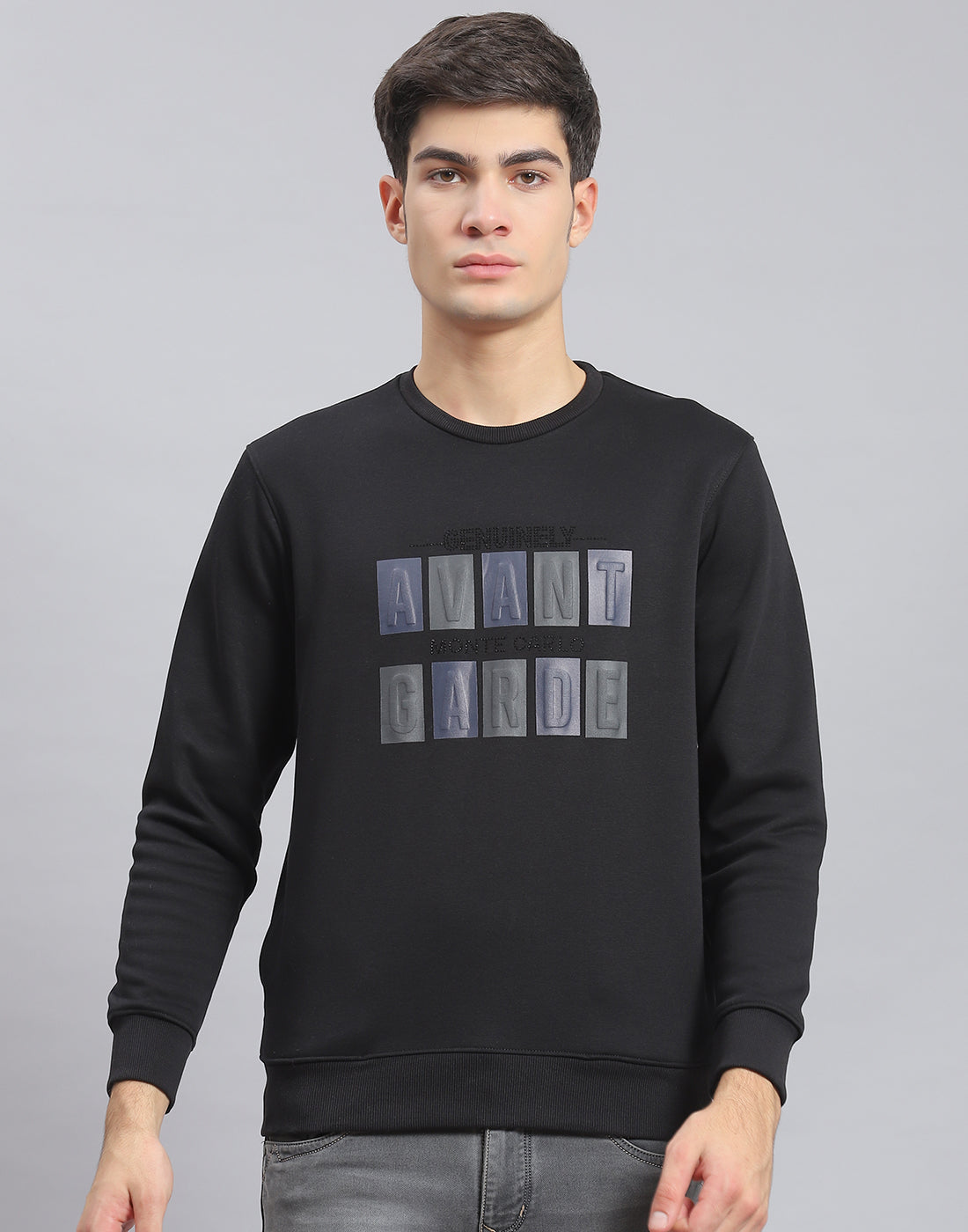 Men Black Printed Round Neck Full Sleeve Sweatshirt