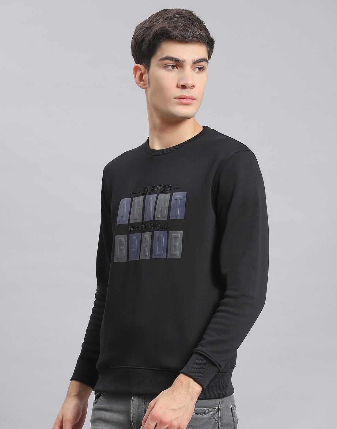 Men Black Printed Round Neck Full Sleeve Sweatshirt