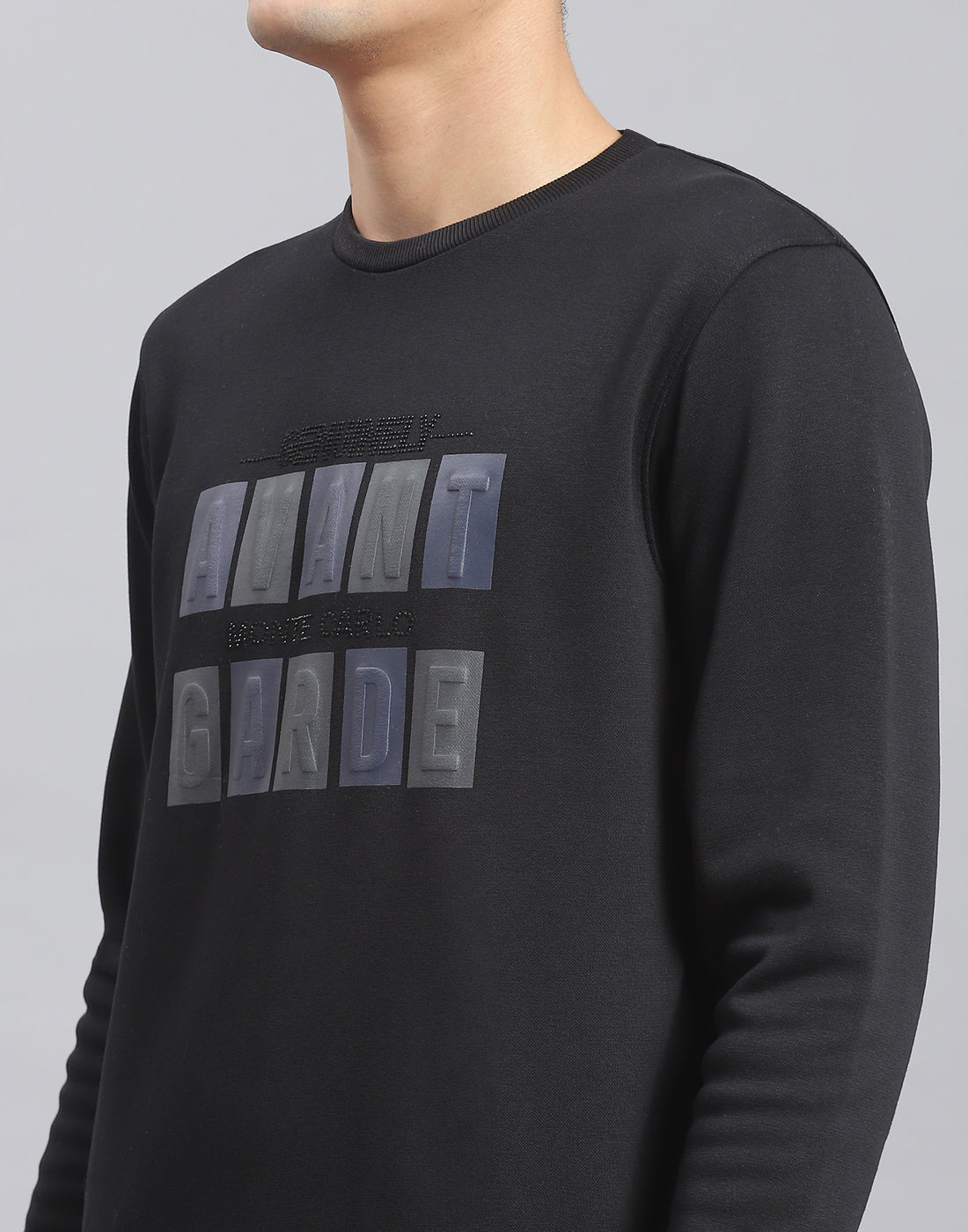 Men Black Printed Round Neck Full Sleeve Sweatshirt