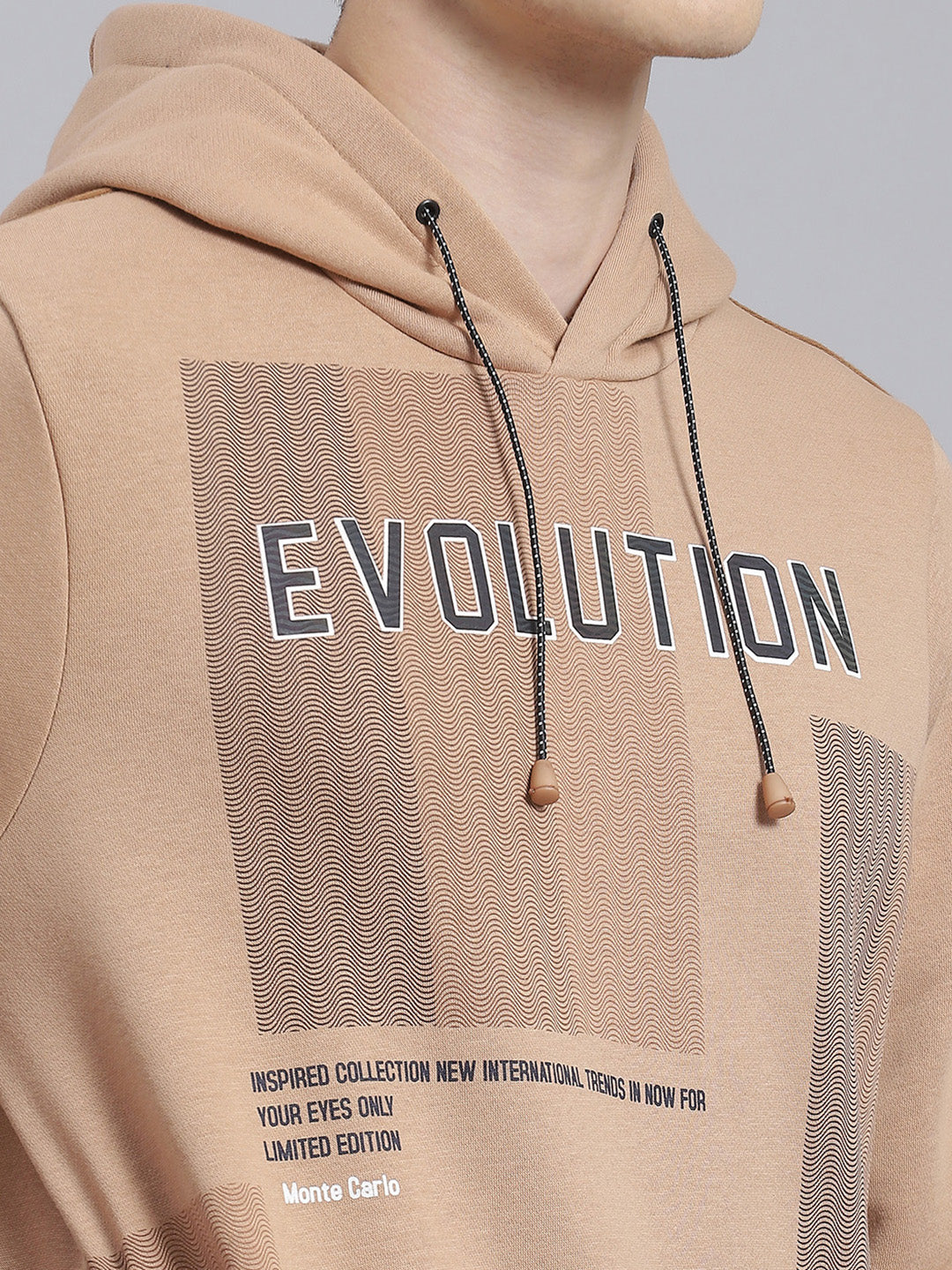 Men Brown Printed Hooded Full Sleeve Sweatshirt