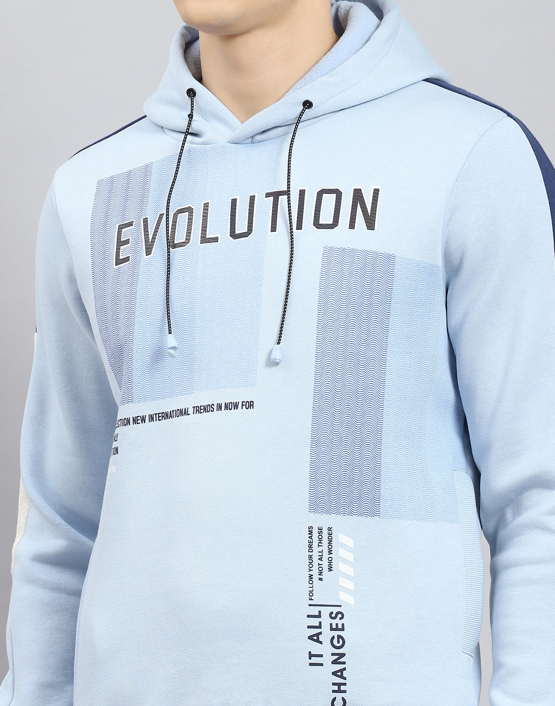 Men Blue Printed Hooded Full Sleeve Sweatshirt