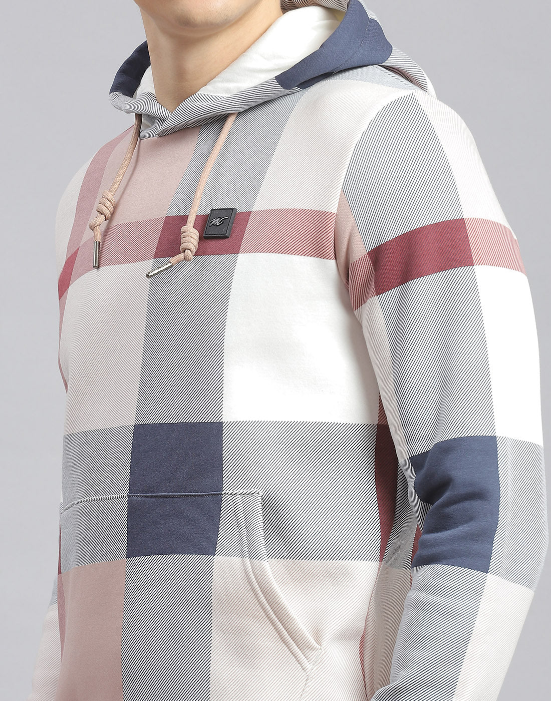 Men Off White Check Hooded Full Sleeve Sweatshirt