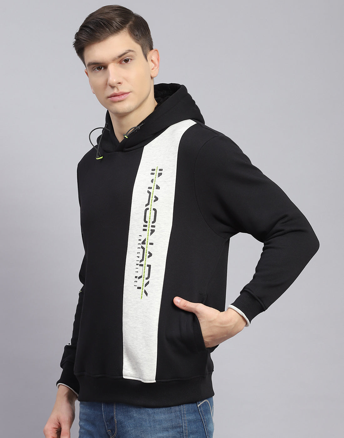 Men Black Printed Hooded Full Sleeve Sweatshirt