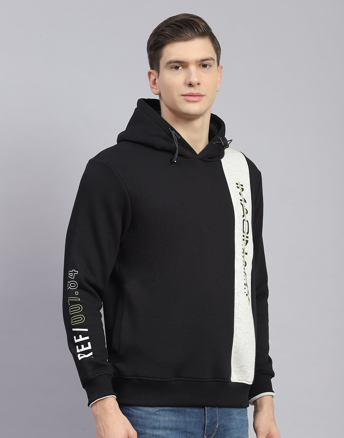 Men Black Printed Hooded Full Sleeve Sweatshirt