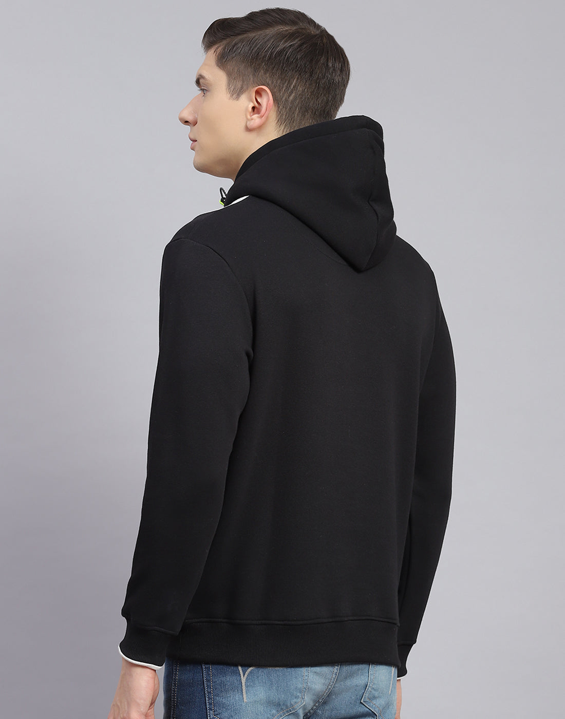 Men Black Printed Hooded Full Sleeve Sweatshirt