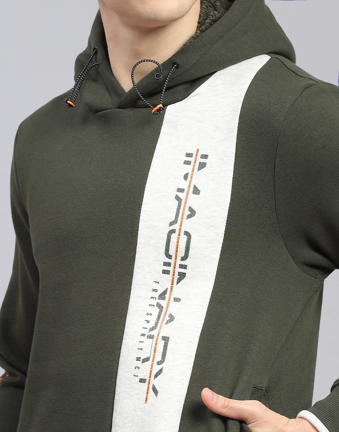 Men Olive Printed Hooded Full Sleeve Sweatshirt