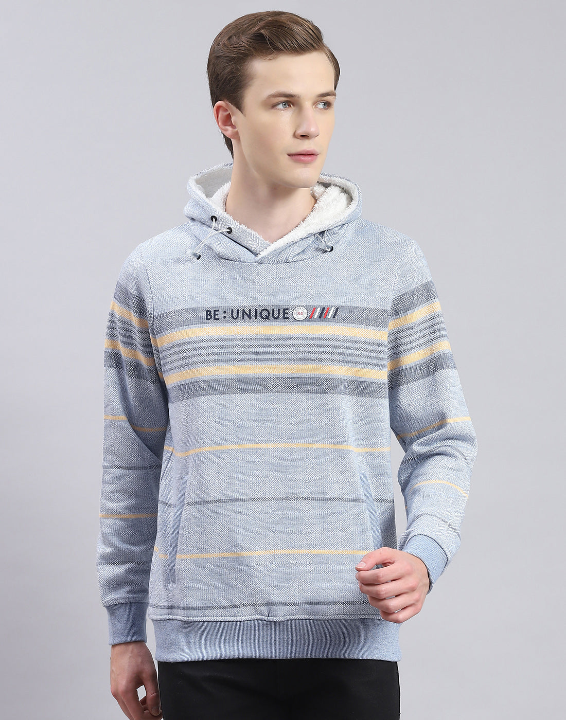 Men Blue Stripe Hooded Full Sleeve Sweatshirt