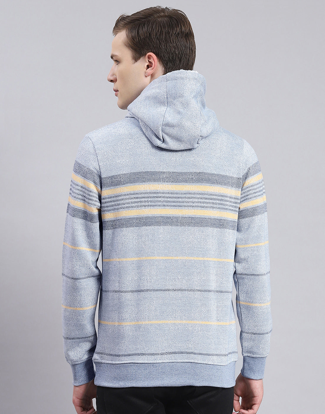 Men Blue Stripe Hooded Full Sleeve Sweatshirt