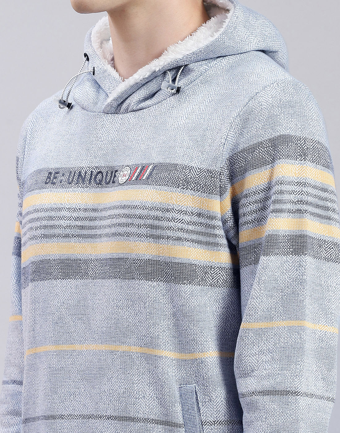 Men Blue Stripe Hooded Full Sleeve Sweatshirt