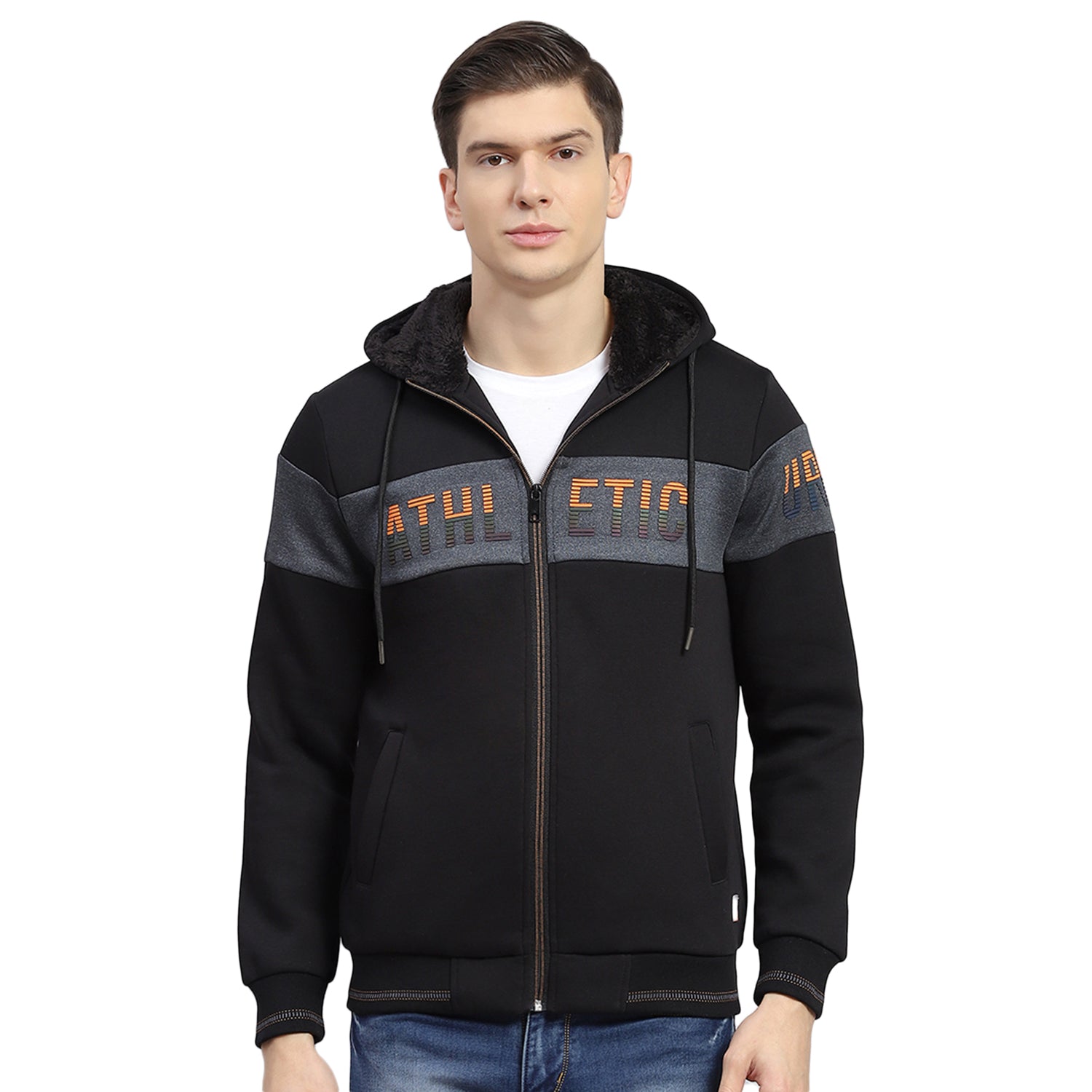 Men Black Solid Hooded Full Sleeve Sweatshirt