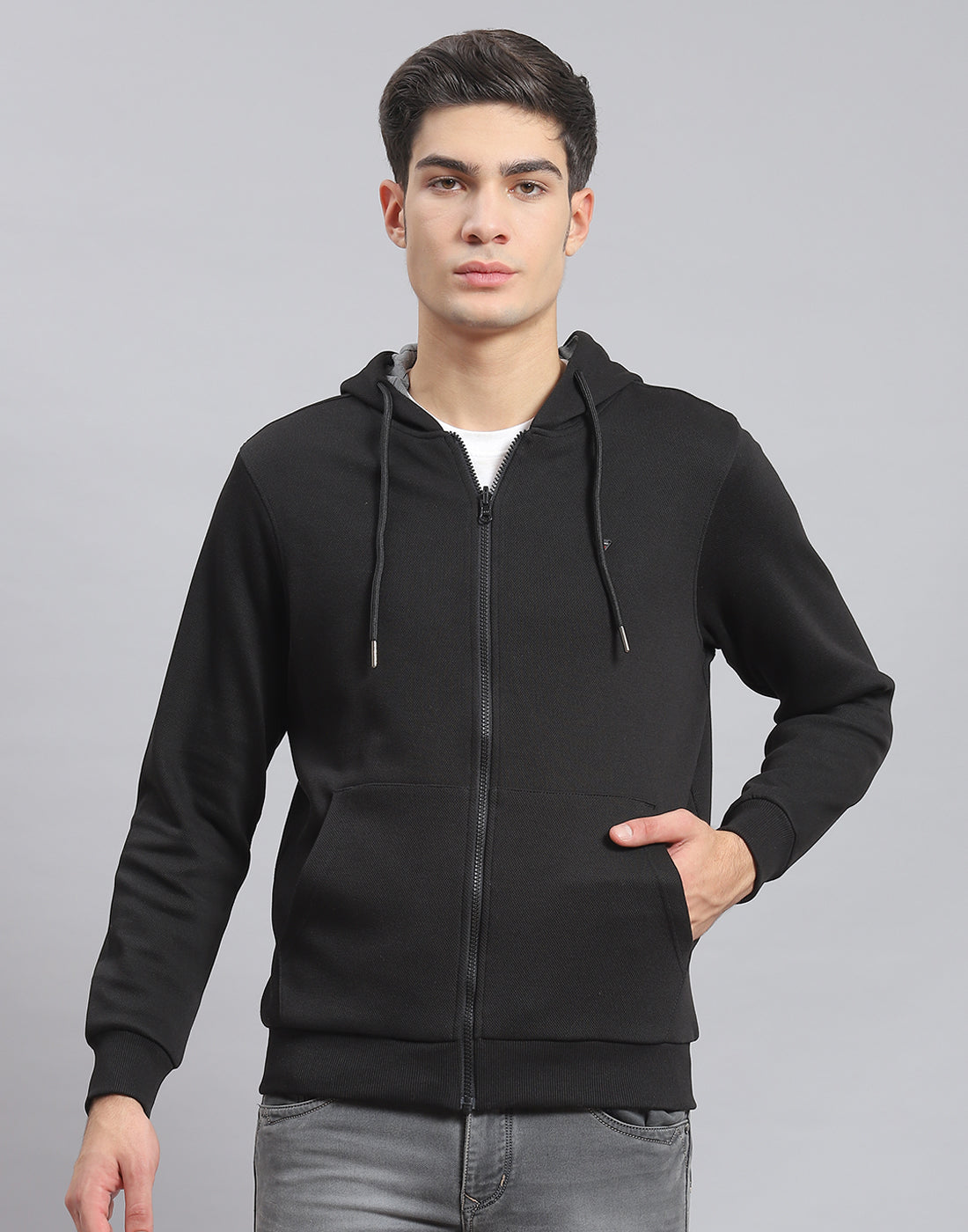 Men Black Solid Hooded Full Sleeve Reversible Sweatshirt