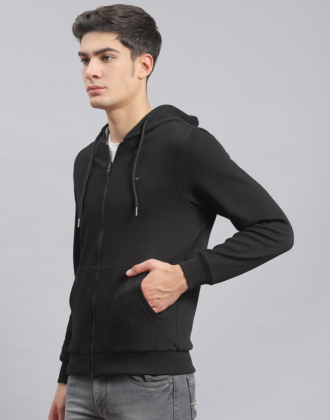 Men Black Solid Hooded Full Sleeve Reversible Sweatshirt