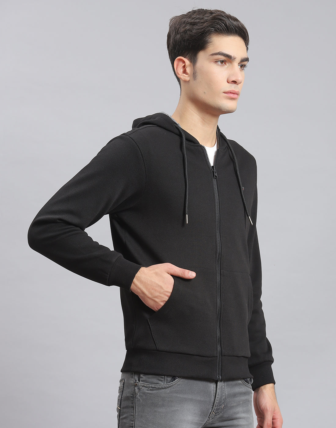 Men Black Solid Hooded Full Sleeve Reversible Sweatshirt