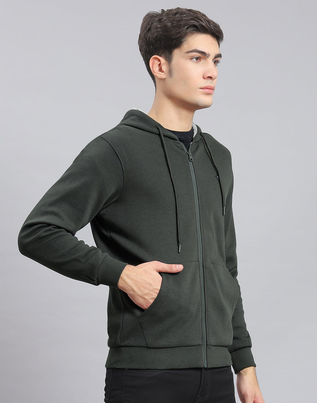 Men Olive Solid Hooded Full Sleeve Reversible Sweatshirt