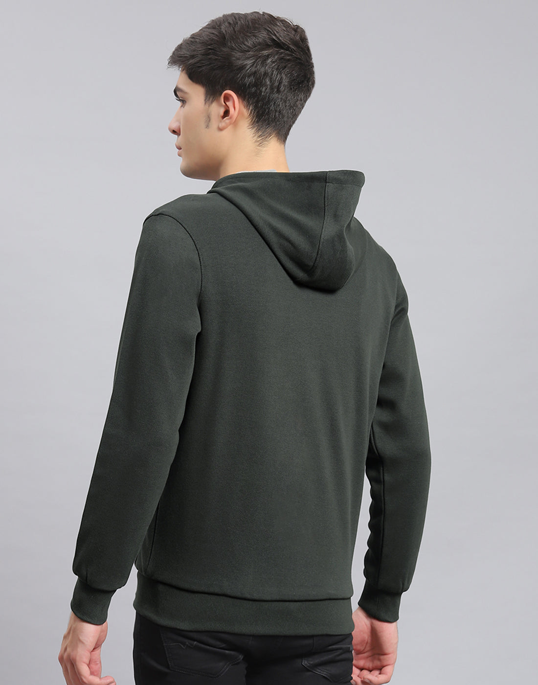 Men Olive Solid Hooded Full Sleeve Reversible Sweatshirt