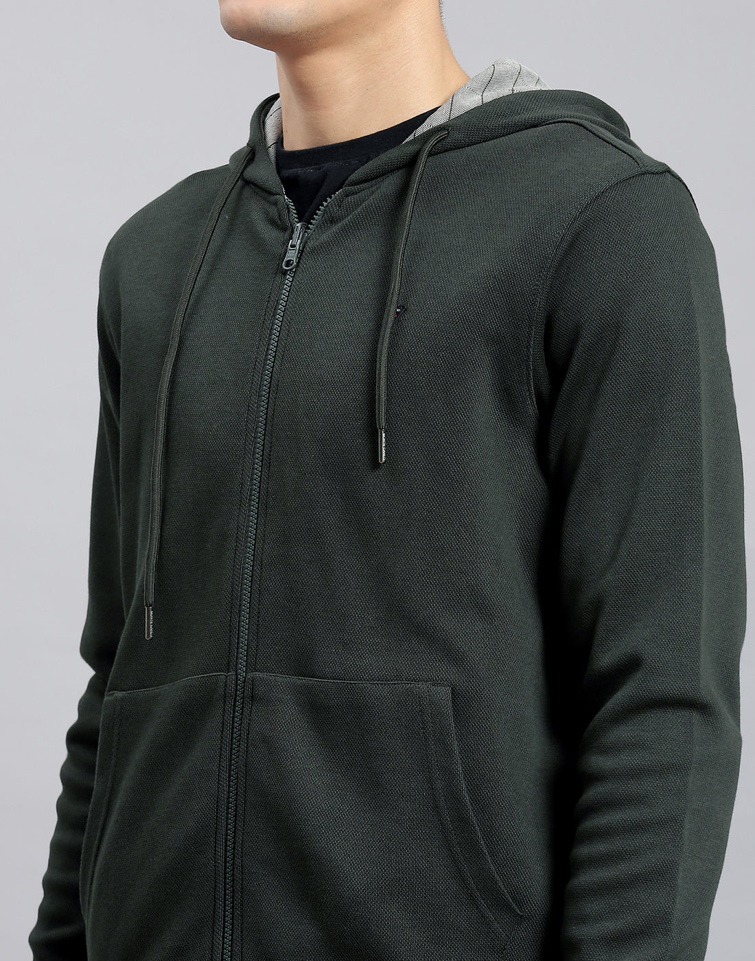 Men Olive Solid Hooded Full Sleeve Reversible Sweatshirt