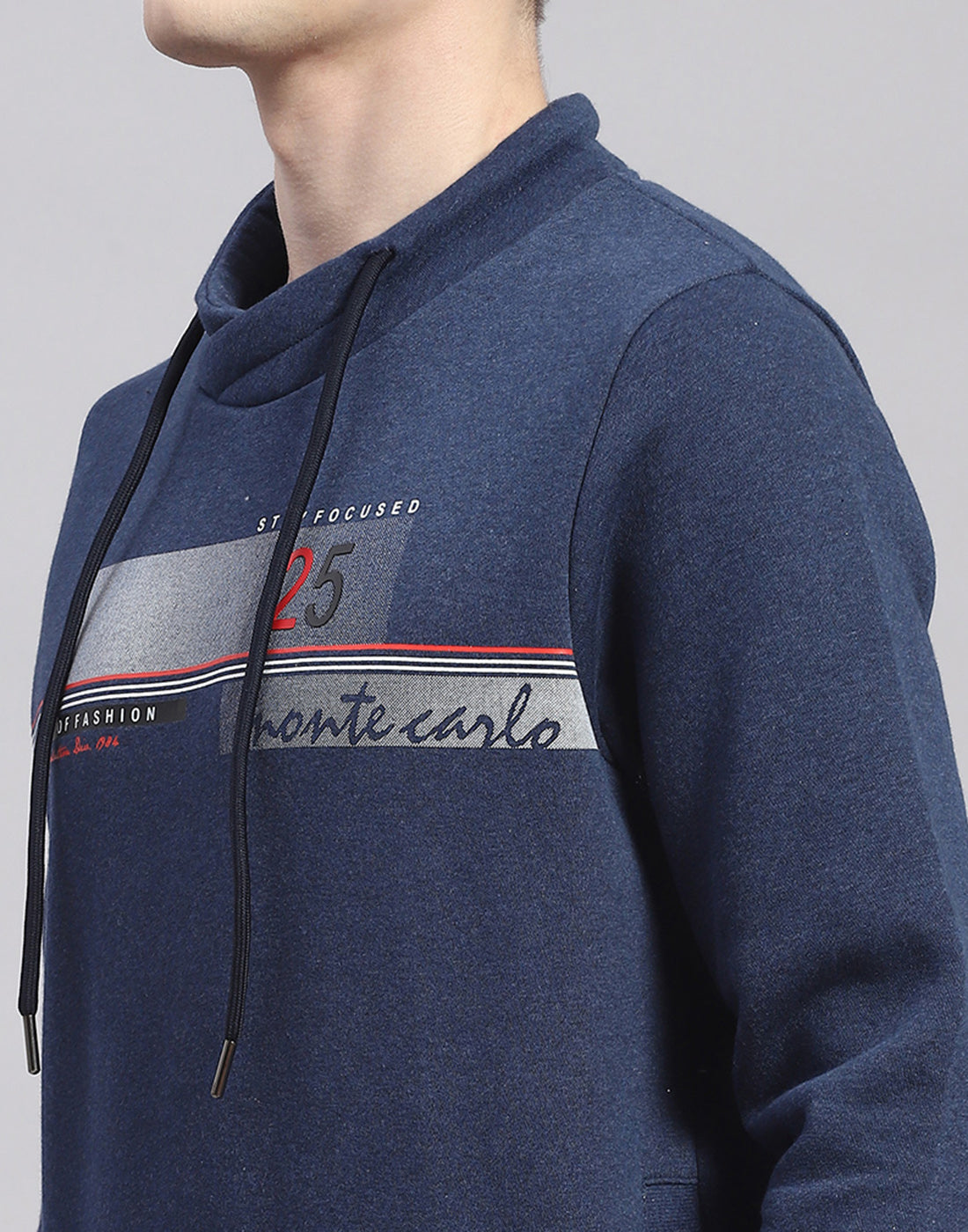 Men Blue Printed F Neck Full Sleeve Sweatshirt