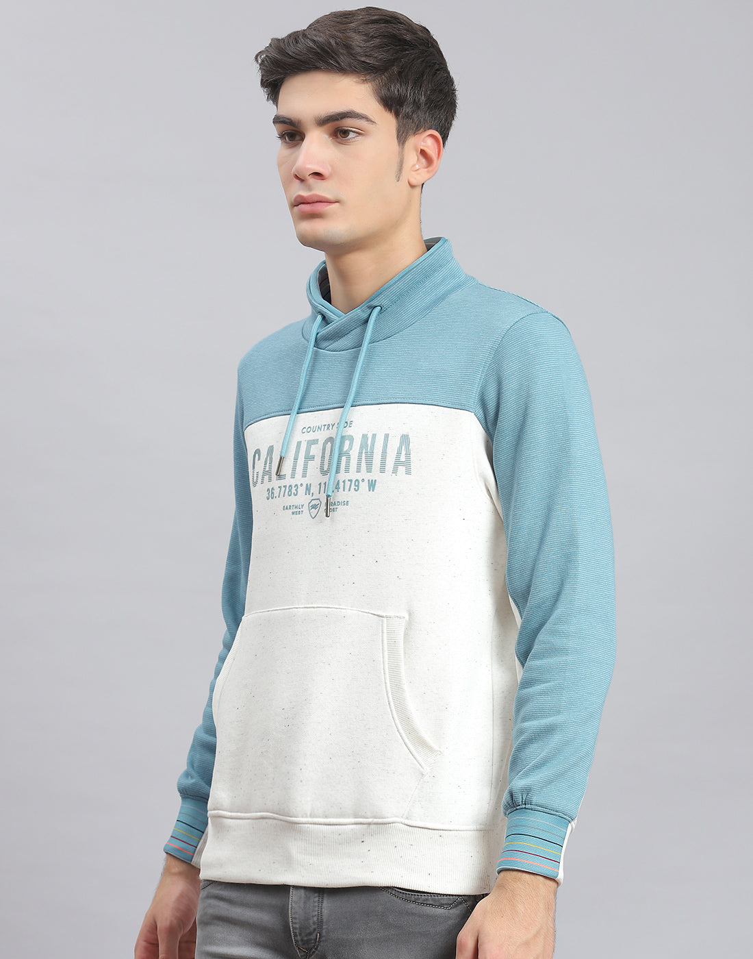 Men Blue Printed F Neck Full Sleeve Sweatshirt