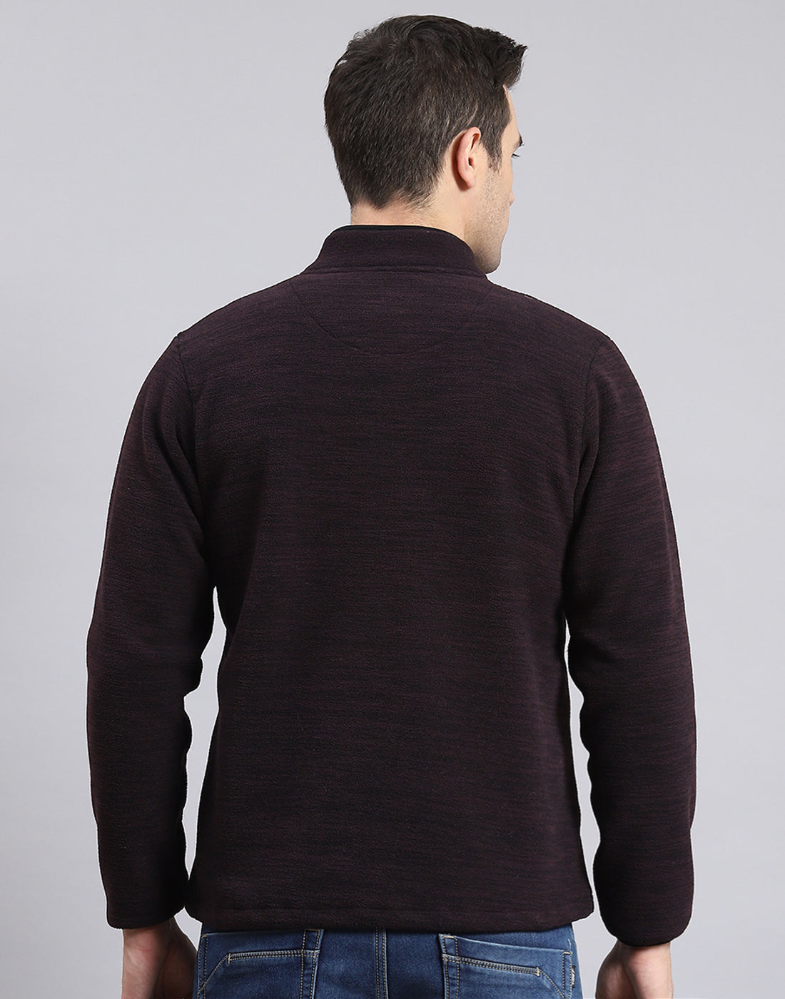 Men Maroon Self Design T Neck Full Sleeve Sweatshirt