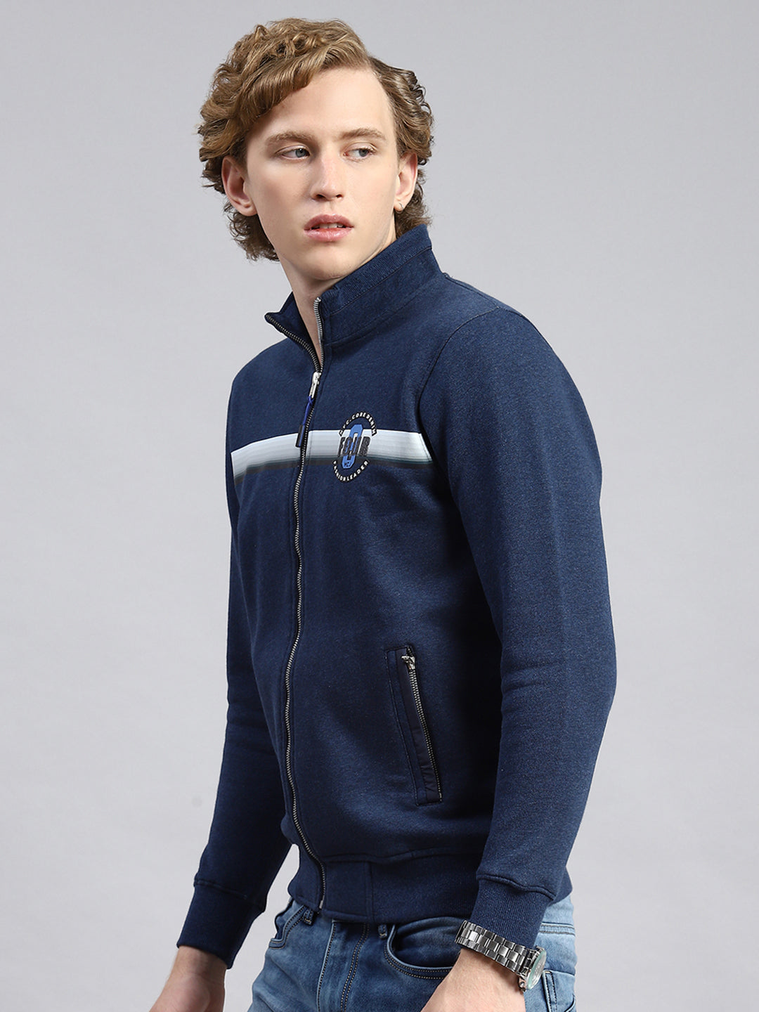 Men Blue Plain Sweatshirt