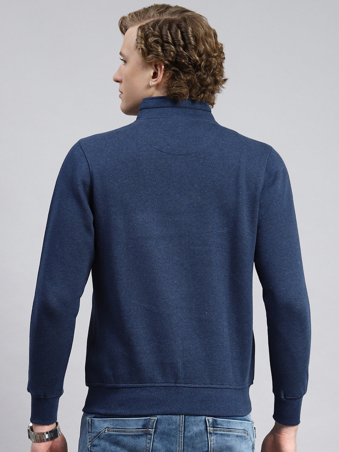 Men Blue Plain Sweatshirt