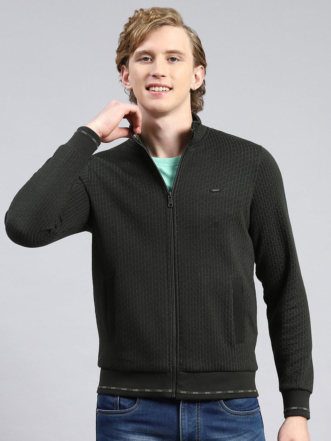 Men Olive Plain Sweatshirt