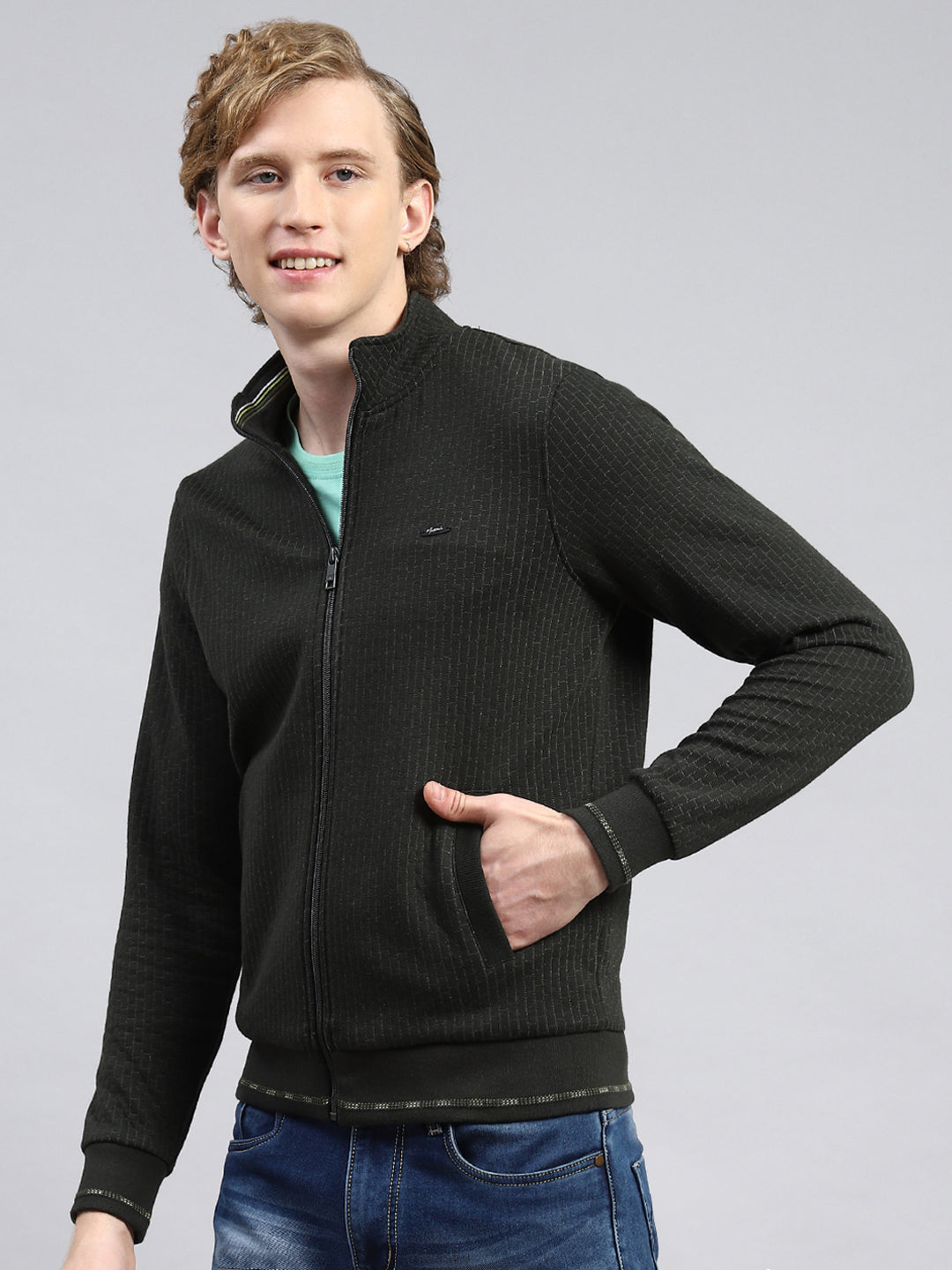 Men Olive Plain Sweatshirt