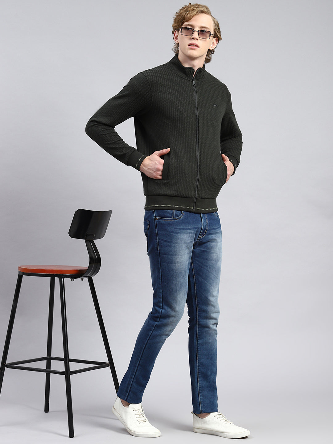 Men Olive Plain Sweatshirt